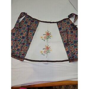 Vintage Apron Floral  Stencil Painted White Purple Geen Orange One Size